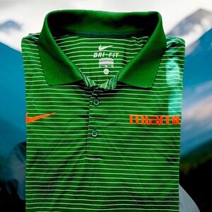 Nike Miami Hurricanes Polo Shirt Mens X Large Green white striped logo